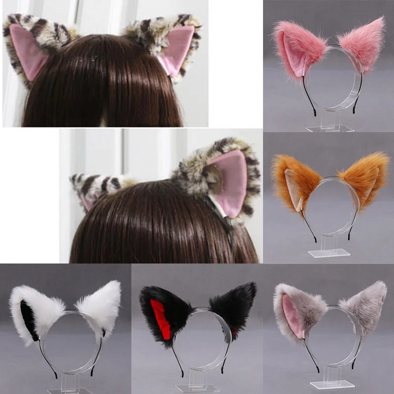 Anime Hair Accessories Costume Headband Fashion Girl Cute Cat Fox Ear Long Fur Plush Hair Hoop Headband Anime Women Girls Cosplay Hair Accessories Party Costume