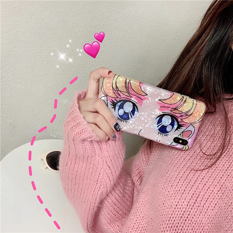 

Sailor Moon Beauty Girl Shell Mobile Shell for iPhone 10 6 7 8 Plus 6s Xr X XS Xs max Cartoon Girl Marble Drop Back Cover
