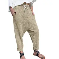 Женские брюки, широкие брюки с эластичной резинкой на талии, широкие брюки с карманами, однотонные шаровары, брюки-карго, мешковатые