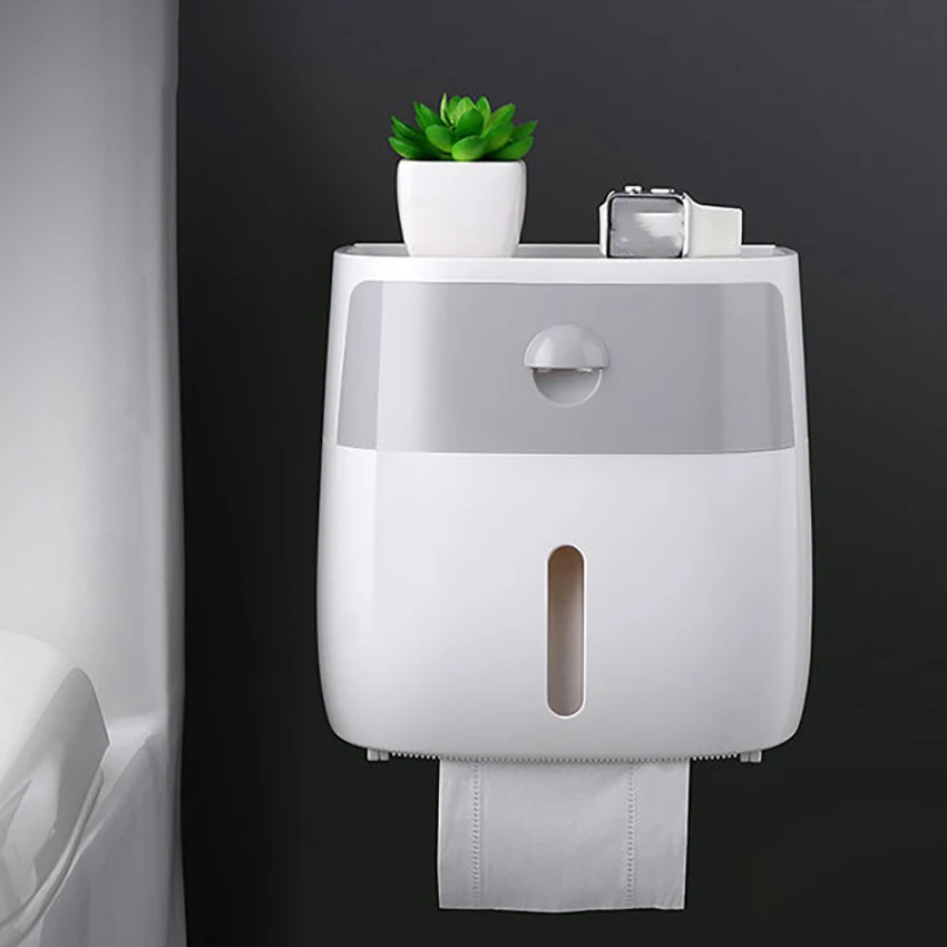 

Waterproof Toilet Paper Holder Double-layer Plastic Toilet rack Wall Mounted Bathroom Shelf Storage Box punch-free for bathroom