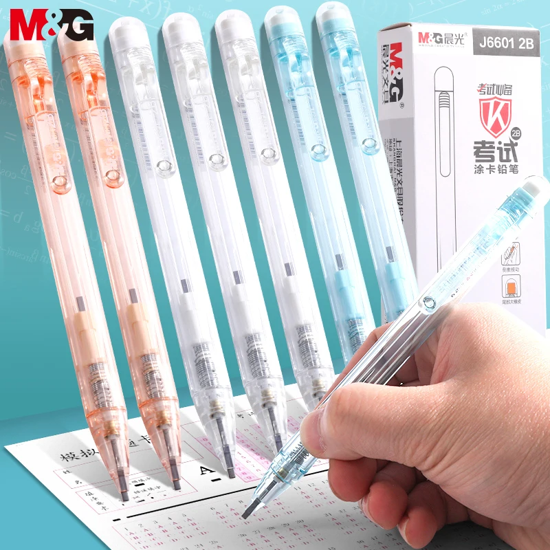 M&G 3pcs New Student 2B Holder Exam Mechanical Pencil Drawing Design Painting with 6Pcs Set Office Supplies Easily Identify