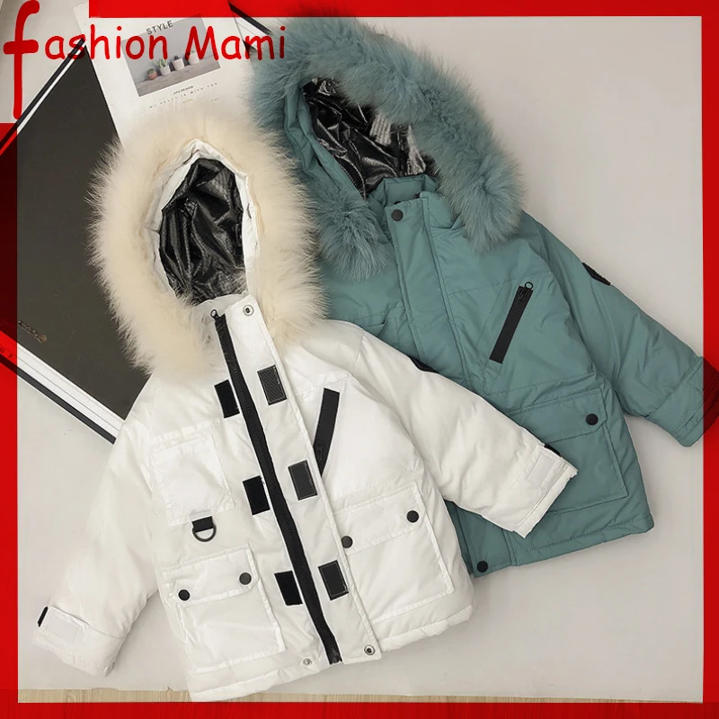 Fur collar children's hooded down jacket handsome boy fashion lock warm warm tide coat