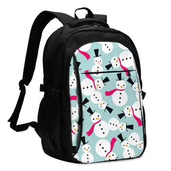 

Backpack USB Charge Women Snowmen With Fuchsia Scarf Student Backpack Letters Print School Bag Teenager Girls Backpack