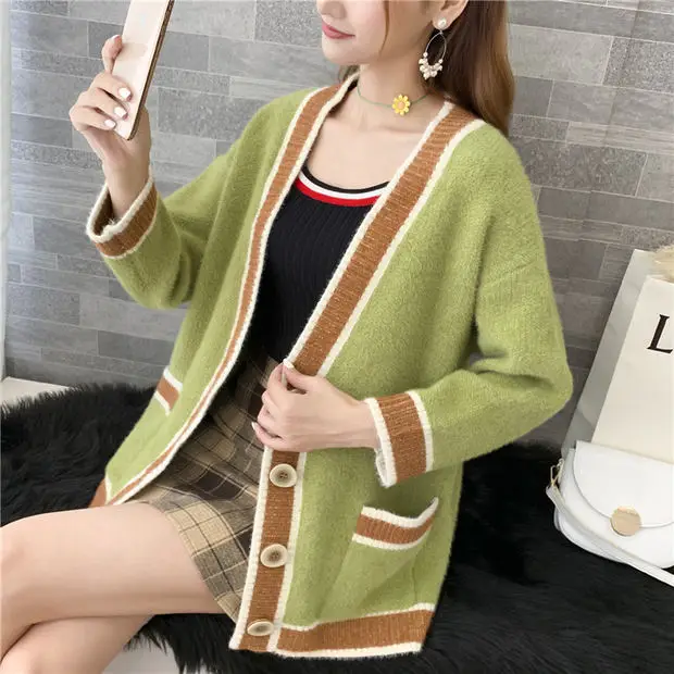 Распродажа, Blusas De Inverno Feminina, джемпер, кардиган, Feminino, 9457, вязаный кардиган с воротником, подходящим по цвету, с карманами, 70