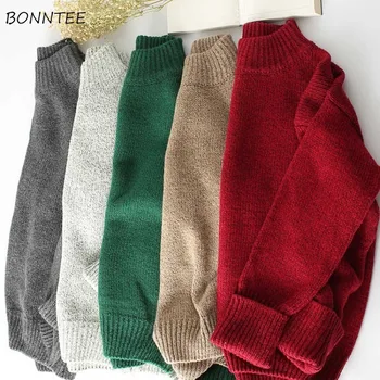 

Pullovers Women Pure Color Outwear Knitted Sweater for Womens Students Daily Harajuku Streetwear Korean Style Comfortable Simple