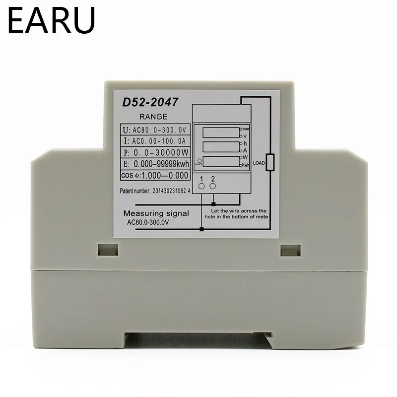 DIN-rail Multi-function Meter AC80-300V AC200-450V 100A Digital LED Voltage Current Active Power Factor Energy Meter Voltmeter