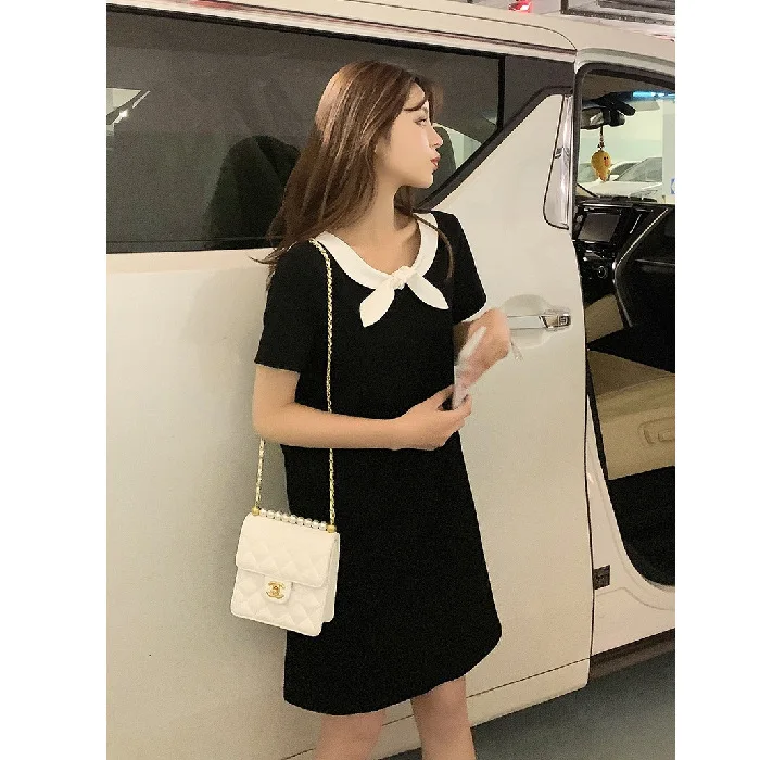 

Weep Yafeng Vest Fake Two-Piece Ball Uniform Women's Mid-length Western Style Loose-Fit over-the-Knee Casual Short-sleeve Dress