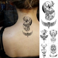 Waterproof Temporary Tattoo Sticker Owl Flower Wing Feather Small Black Tatoo Neck Back Shoulder Men Women Glitter Tattoos Kids