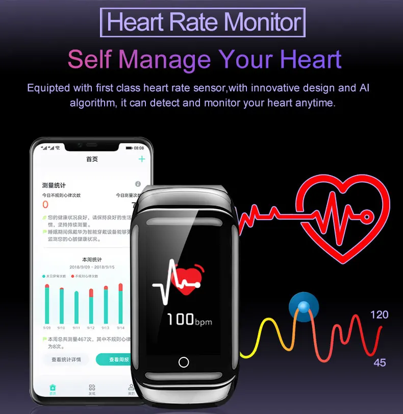 Smart Watch Bluetooth Earphones Heart Rate Blood Pressure Monitor