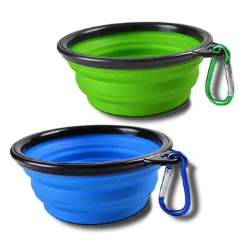 

Collapsible Dog Cat Travel Bowl, Set of 2, Portable Pets Pop-up Food Water Feeder Foldable Bowls with Carabiner Clip blue + gree