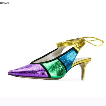 

Olomm New Arrival Women Sandals 6.5 cm Thin Heels Sandals Pointed Toe Gorgeous Multi Color Party Shoes Women US Plus Size 4-13