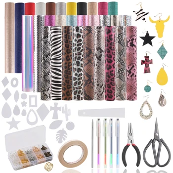 

30 Pcs Leather Earring Making Kit Faux Leather Sheet Leather Earring Cut Molds Complete Tools for Earrings Making Crafts