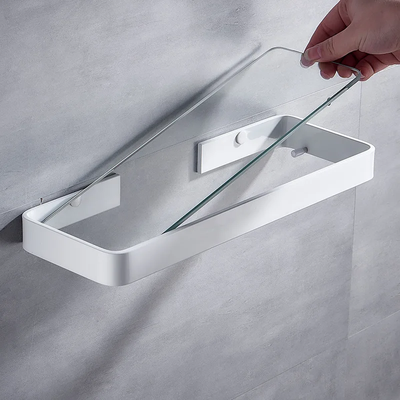 Bathroom Shelf Bath Shower Shelf Nail Free Glass Satin Bathroom Corner shelf Aluminum Kitchen Storage holder