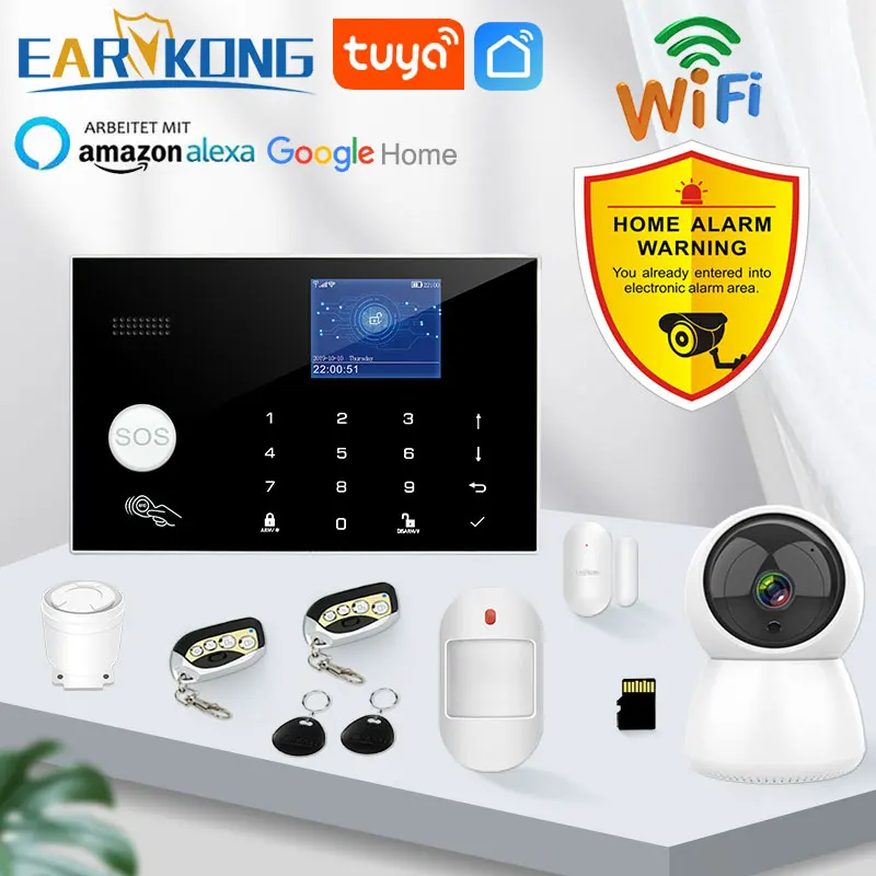 Wifi gsm sistema de alarme 433mhz casa alarme do assaltante sem fio & detector com fio rfid tft toque teclado 11 idiomas compatível alexa