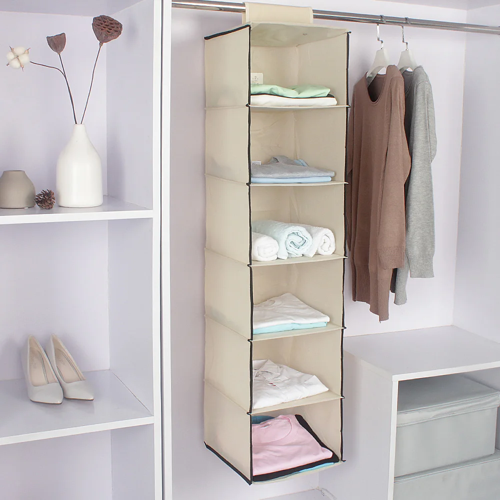Hanging Closet Organizers 6-Shelf Fabric Hanging Storage Bag Wall Mounted Wardrobe Sundries Hanging Bag Cosmetic Toys Organizer