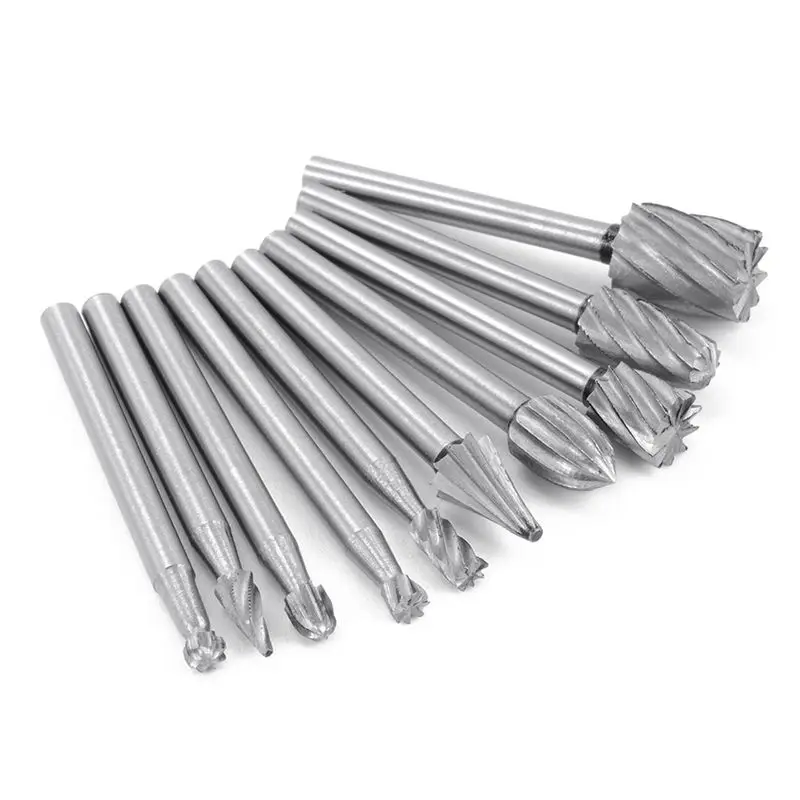 10pcs HSS Tungsten Carbide Rotary Cutting Burr Set Grinder Bit 1/8 inch (m) Shank Woodworking Carving Tools | Инструменты