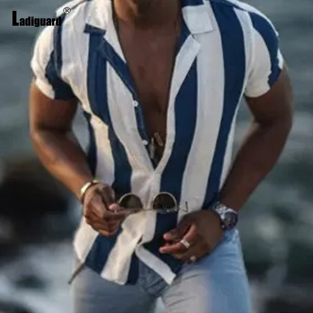 Tanio Plus rozmiar 3xl męskie modne paski koszula plażowa Casual