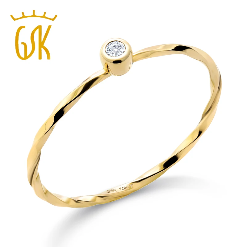 GemStoneKing 0.02Ct 10 к желтое золото круглый лабораторный алмаз обручальное кольцо для