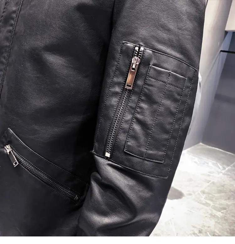 GZDEERAX Mens Coats Luxury Faux Leather Zipper Black Mens Jackets And Coats Autumn Winter Slim Fit Solid Color Male Coats 5XL