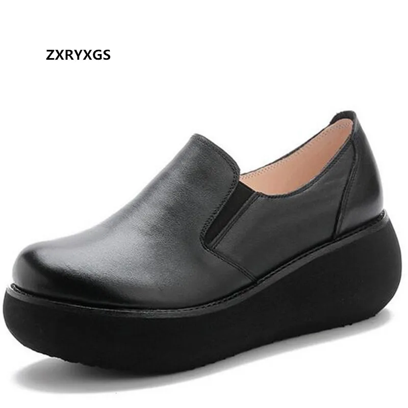 

Promotion 100% Genuine Leather Shoes Platform Increase Shoes Woman Wedges High Heels 2022 New Comfortable Casual Trendy Shoes