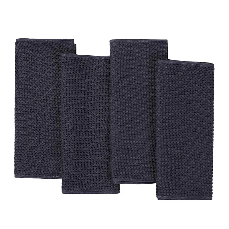 Cotton Weave Kitchen Dish Towels, Ultra Soft Absorbent Quick Drying Cleaning Towel, 4-Pack, Dark Grey