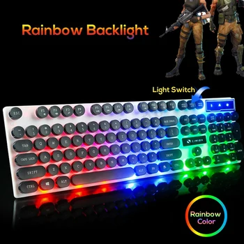 

Wired Rainbow Led Back Mute Ergonomic Gaming Keyboard And Mouse+Mouse Pad New,Black