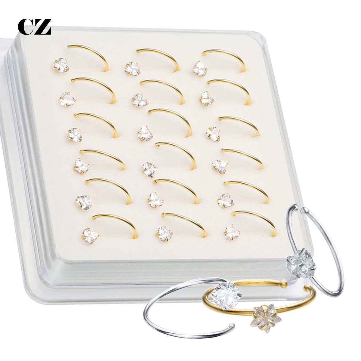 Nose piercings 925 Sterling Silver Heart Star Round Shape Shiny Zircon Nose Ring Piercing Jewelry