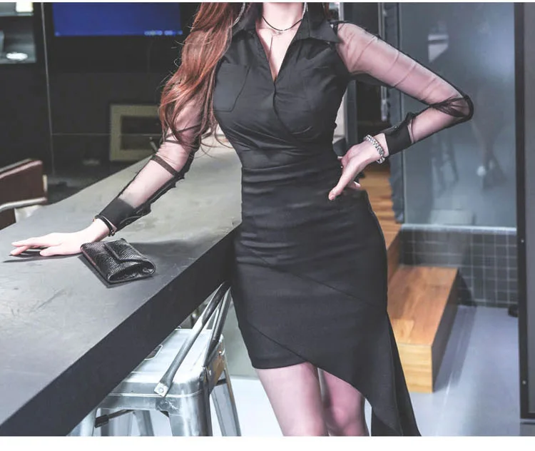 Большой размер 2019 Осенняя Лоскутная черная рубашка и мини Асимметричная юбка Женский комплект из 2 предметов уличная Modis комплект из двух