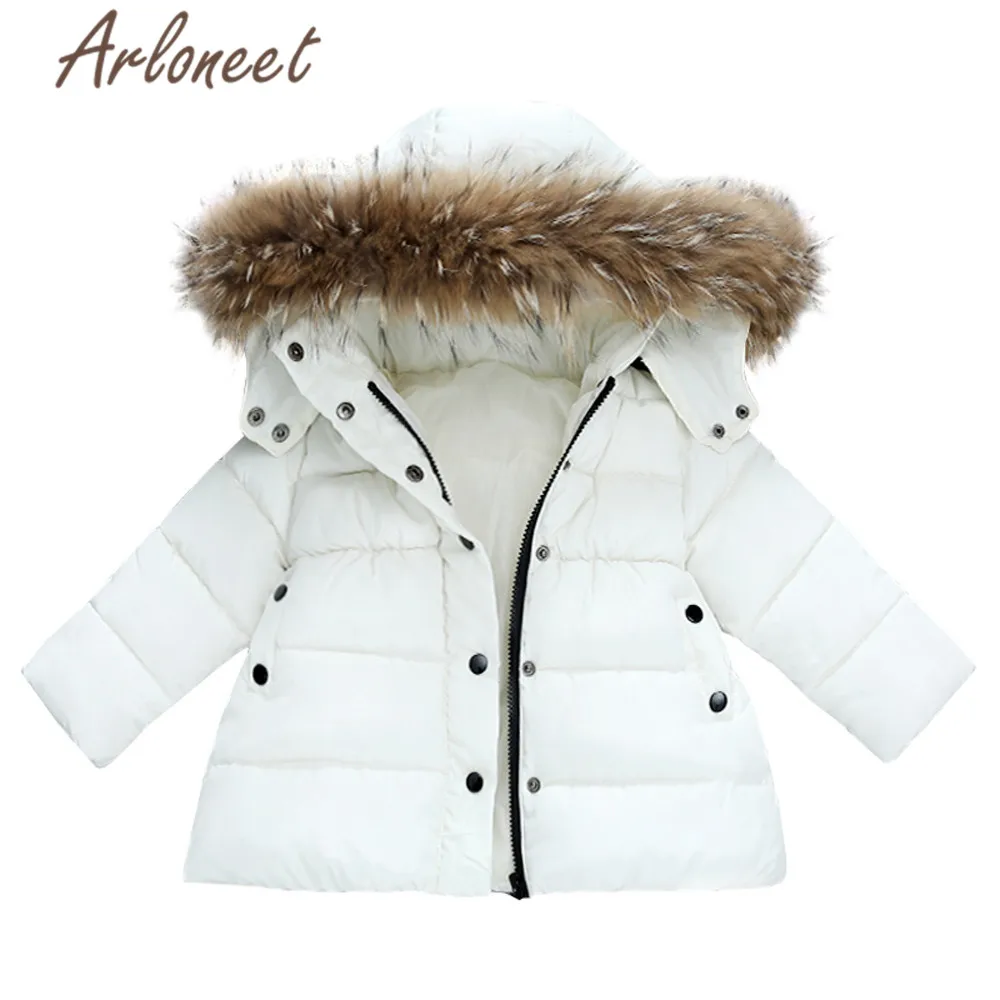 Одежда arloneet; пальто с меховым капюшоном для новорожденных девочек; длинный пуховик для мальчиков; свободная верхняя одежда на молнии; детская парка; зимняя верхняя одежда - Цвет: Белый