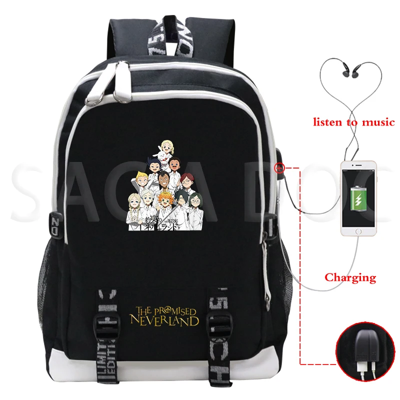 

The Promised Neverland USB Charging Backpack Men Women Anime Laptop Rucksack Travel Teens School Bags Cartoon Printed Backpacks