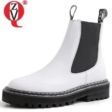 ZVQ/Новые модные зимние ботильоны женская обувь из натуральной кожи на платформе и среднем каблуке с круглым носком Прямая, размеры 34-43