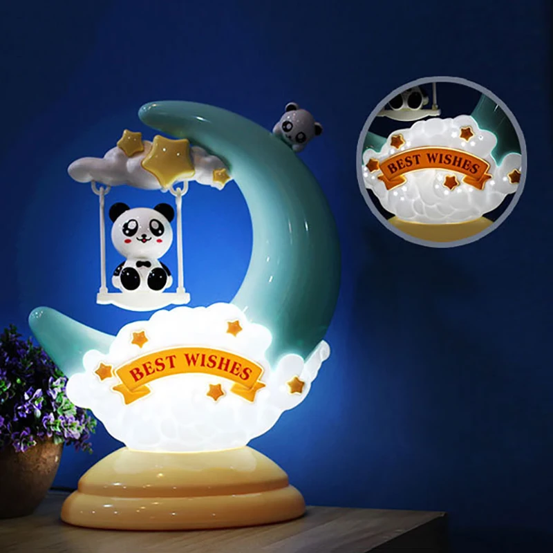 Вилка стандарта ЕС/США мультфильм животных настольные лампы для чтения Луна панда "Медведь", "Кролик", "светодиодный ночной Светильник детские украшения дома для детей