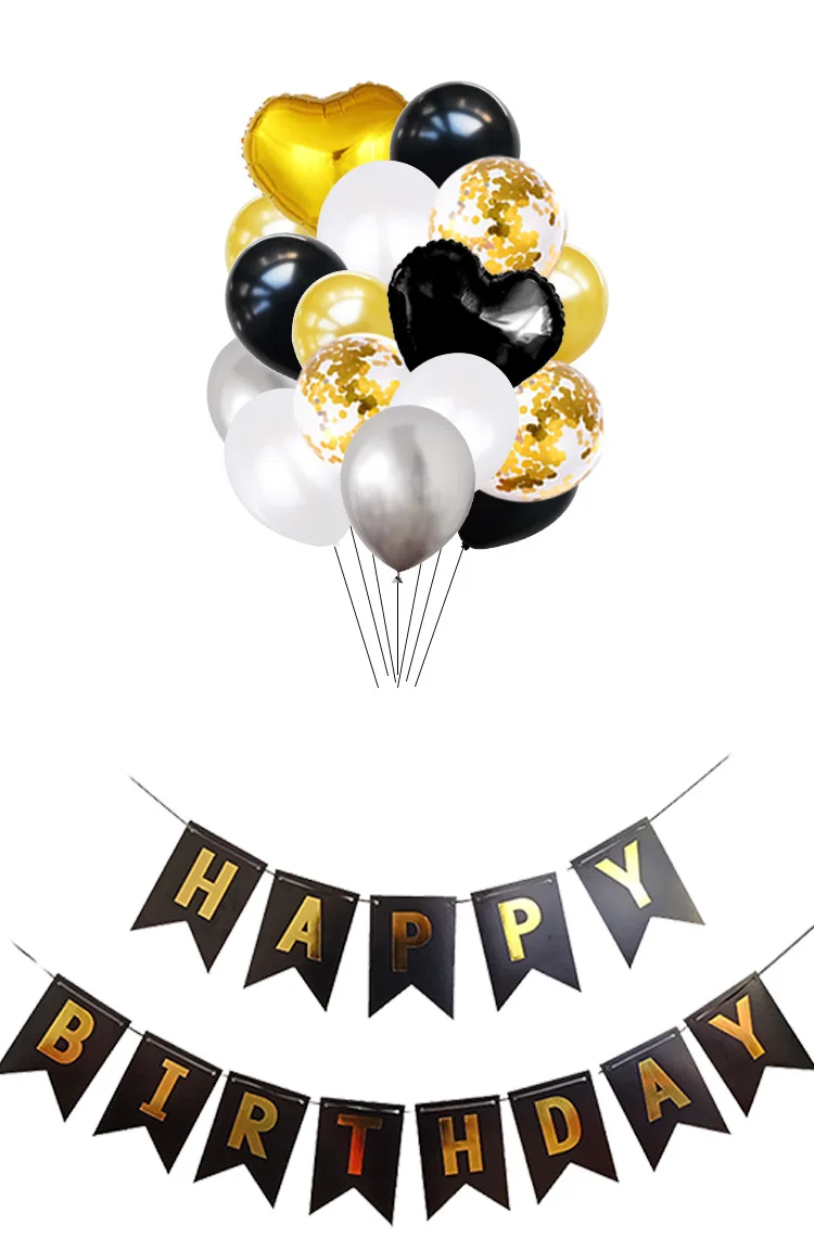 Amazon горячая Распродажа черный и золотой рыбий хвост висящий флаг бумага цветок шар кисточки золотые блестки воздушный шар День рождения партия воздушный шар набор