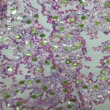 

French Net Green/Pink Sequins Lace Fabrics,High Quality African Tulle Lace Fabrics Sequins Wedding Nigeria lace