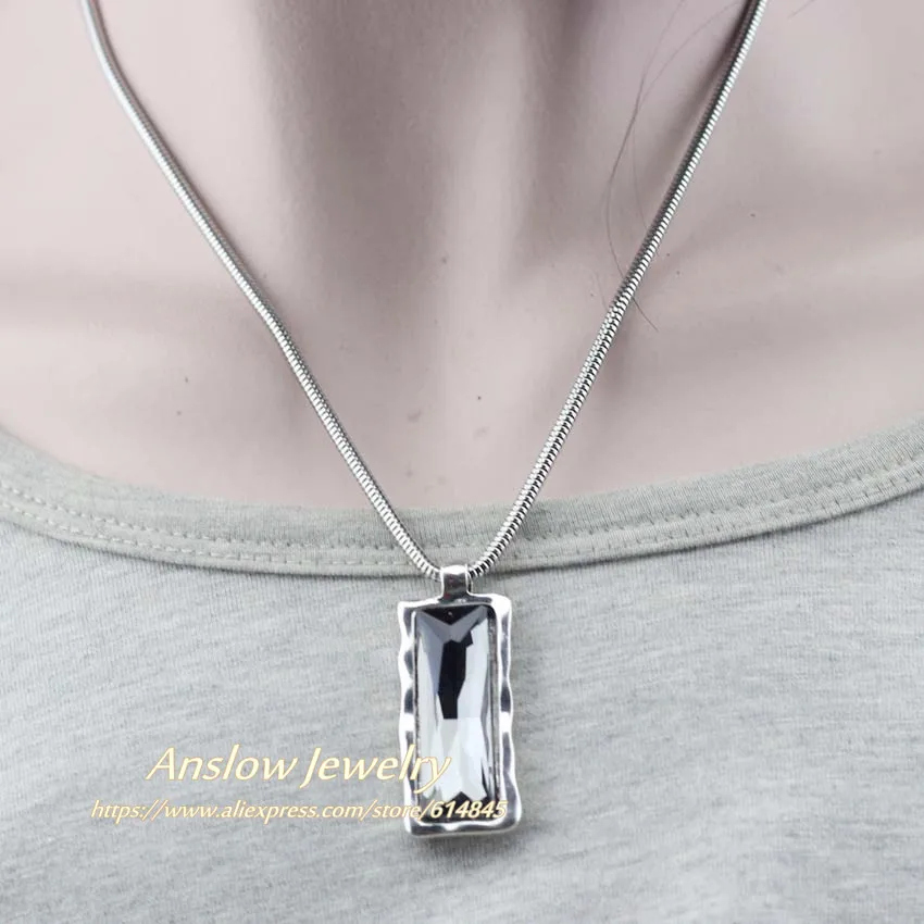 Бренд Anslow, высокое качество, модные ювелирные изделия, кристалл, квадратная Короткая подвеска, ожерелье для женщин, женский подарок на день матери, LOW0085AN - Окраска металла: Grey