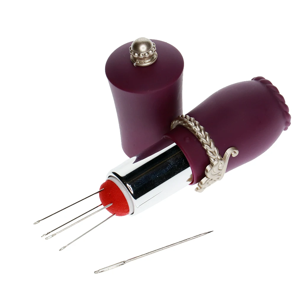 Lipstick Design Needles Pin Cushion Holder with 5pcs Sewing Needle Tools for Hand Needlework
