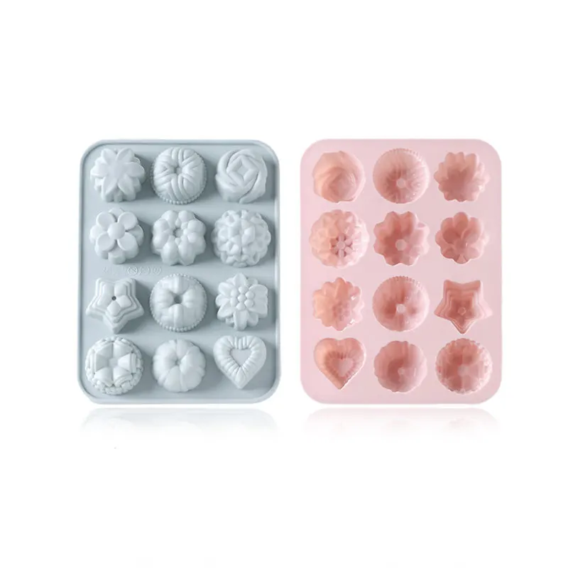 

12 Holes Flower Love Shape Silicone Mold Chocolate Candy DIY Cake Decoration Tool Children's Complementary Food Baking Mold
