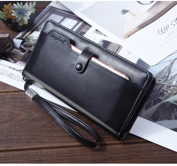 New Long Business Men's Leather Wallet With Coin Pocket Big Capacity Man Phone Purse Fashion Zipper Clutch Bag For Male