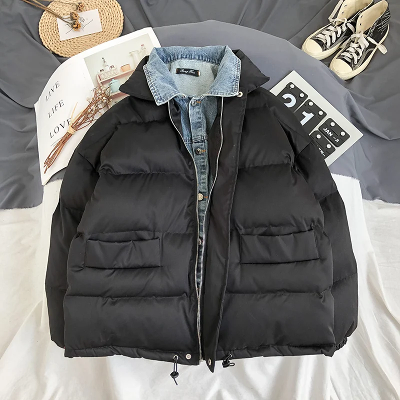Зимняя Новинка, утепленная куртка для мужчин, теплая Модная парка для мужчин, поддельные два пальто, Мужская Уличная одежда, свободная хлопковая куртка, Мужская одежда - Цвет: Grey iron