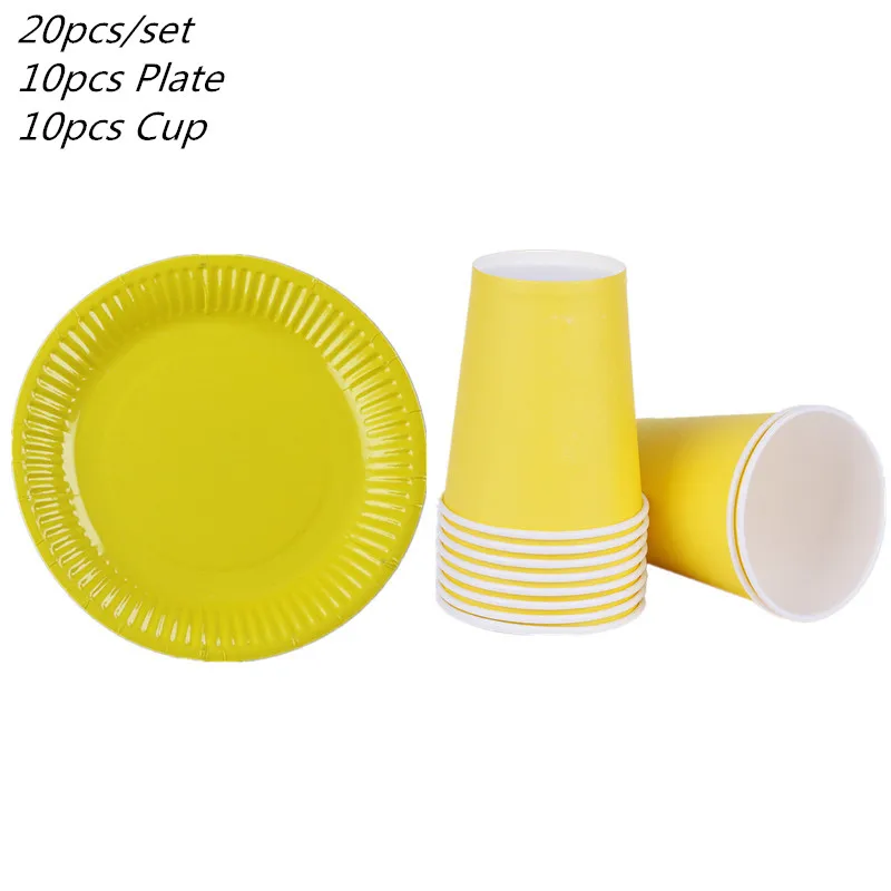 Description Picture 5 of item20Pcs/set  Blue Pink Yellow Colorful Disposable Tableware Happy Birthday Paper Plate Cup For Wedding Party Supplies Baby Shower