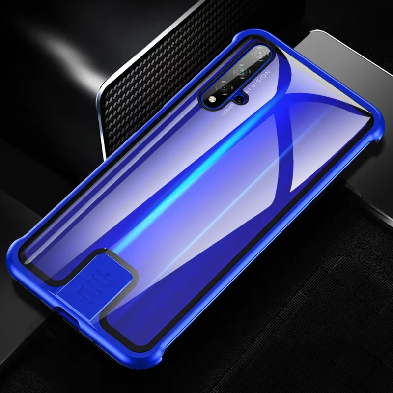 push-pull чехол для huawei mate 20 Pro Nova 5 Honor 20 9H закаленное стекло чехол для телефона s жесткая задняя крышка металлический стеклянный чехол для телефона - Цвет: Blue Phone Case