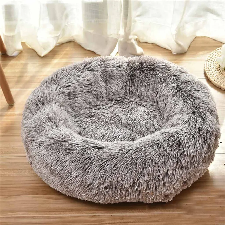 Coffee Плюшевая супер мягкая собачья кровать питомник круглый Спальный Мешок Лежак домик для кошек Зимний теплый диван корзина для маленьких средних и больших собак - Цвет: Coffee