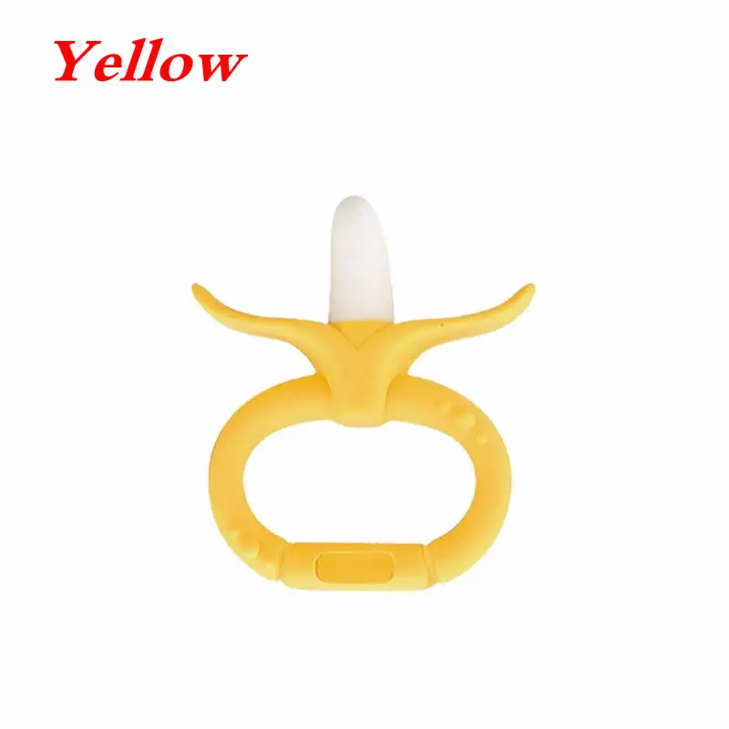Yellow Мягкий Силиконовый Мультфильм Фрукты Банан Малыш молярные зубы обезболивающий инструмент детский Прорезыватель обучающий игрушечный детский душ подарок - Цвет: Yellow