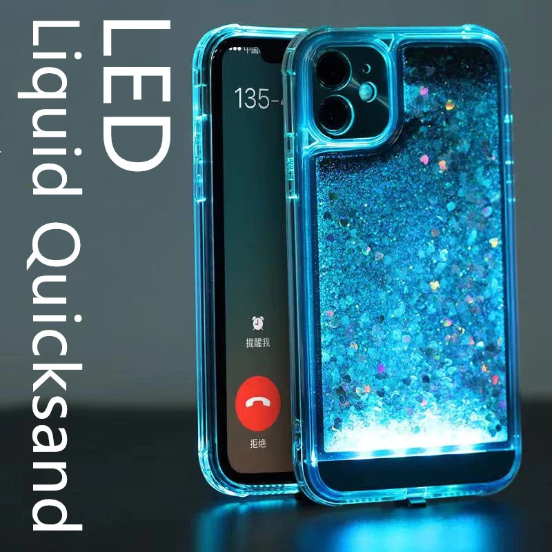 Sound Music Control Led Light Up Phone Case For Iphone 11 12 13 Pro Max 12 13mini 13pro Dynamic Liquid Quicksand Glitter Cover Mobile Phone Cases Covers Aliexpress