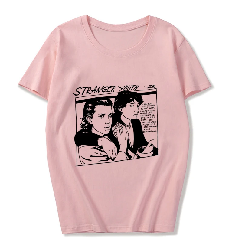 

Summer Fashion Women Stranger Things Comic Print Pink Round Neck Short Sleeve Casual Slim Harajuku Gothic Vogue Women's T Shirt