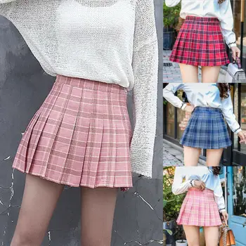 

2020 Girls School Uniform Sexy Skater Skirt Women High Waist Pleated Cute Skirts 3 Colors Plaid Tennis Skirts for Women