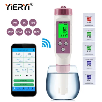 Yieryi BLE-C600 บลูทูธใช้งานร่วมกับปากกาคุณภาพน้ํา 7 in 1 PH EC TDS ORP เกลือ S.G TEMP Meter APP อัจฉริยะเครื่องทดสอบควบคุม 1