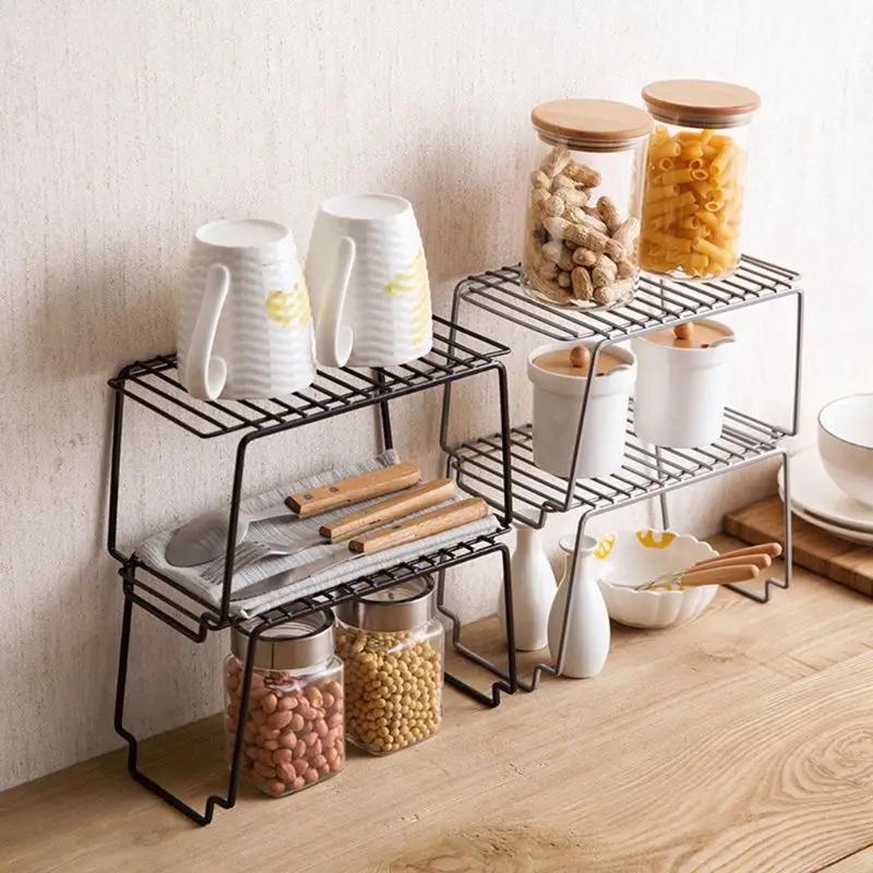 

Stackable Kitchen Foldable Storage Rack Shelf Bathroom Organiser Debris Holder Seasoning Condiment Racks