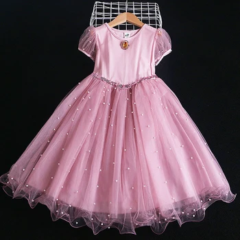 

VOGUEON Princess Dresses Girls Cinderella Dress Up Fancy Kids Costume Fairy Tale Princess Summer Beading Clothing For Children