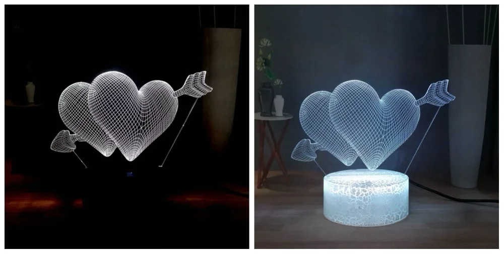 Лучший подарок для влюбленных, Стрела любви, 3D, визуальный Настольный светильник, стрела купидона в сердце, RGB, многоцветный светодиодный ночник, подарок для пары